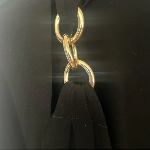 NWOT DVF Diane Von Furstenberg black midi wrap dress long sleeve chain neck M - Picture 3 of 5